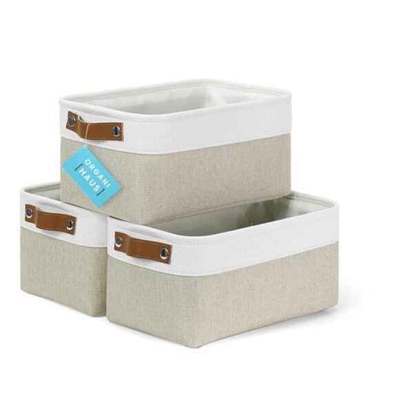 OrganiHaus Small Fabric Storage Baskets for Shelves 3 Pack, 12x8in Closet - Picture 1 of 7